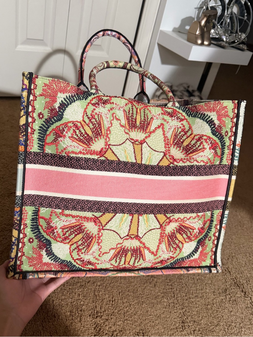 Christian Dior Large Book Tote Pink Multicolor Embroidery - Picture 2 of 8